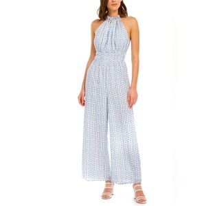 Moon River Polka Dot Halter Neck Wide Leg Jumpsuit